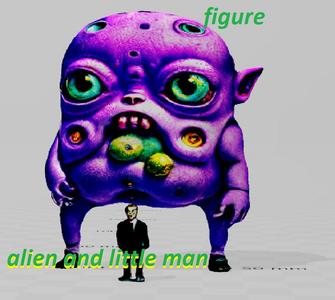 giant baby alien and little man 3d figure for printing