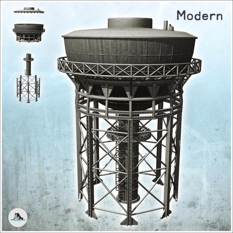 Industrial tower with tank at the top and metal structure (21) - Modern WW2 WW1 World War Diaroma Wargaming RPG Mini Hobby