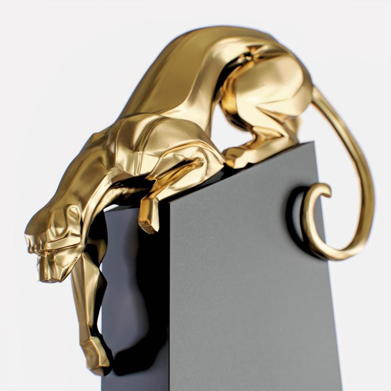 Jaguar Sculpture with Base - Feline Sculpture