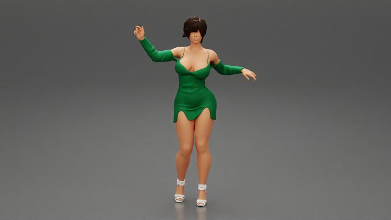Sexy woman in long sleeve dress with short hair