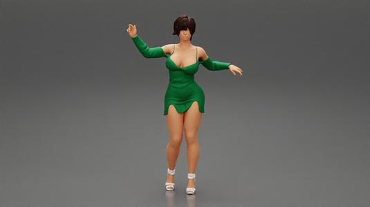 Sexy woman in long sleeve dress with short hair