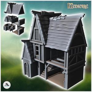 Medieval house with large open interior barn (11) - Medieval Gothic Feudal Old Archaic Saga 28mm 15mm RPG
