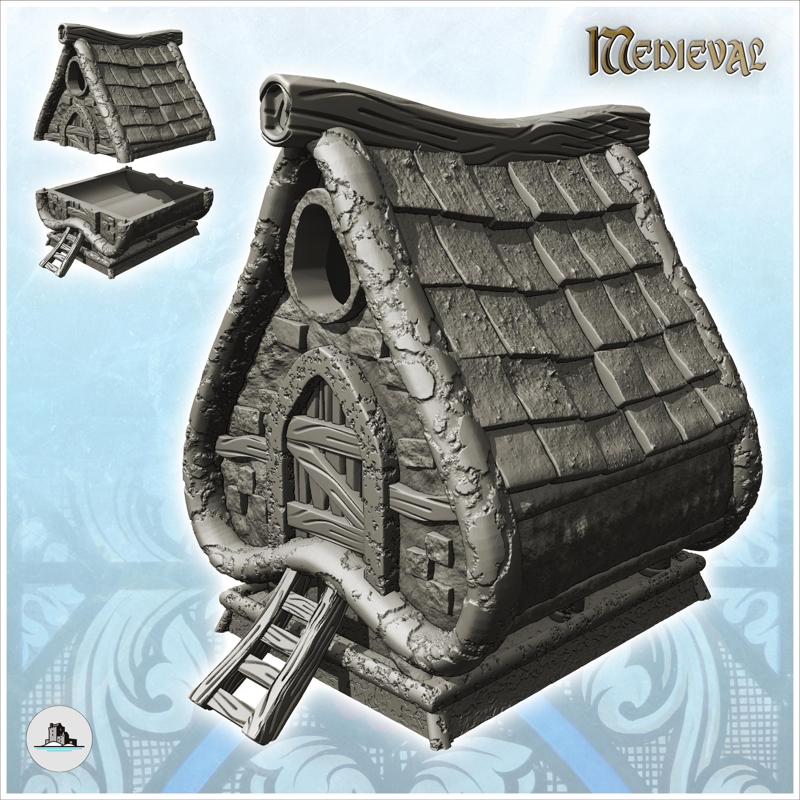 Medieval house with rounded roof and wooden access stairs (18) - Medieval Gothic Feudal Old Archaic Saga 28mm 15mm RPG