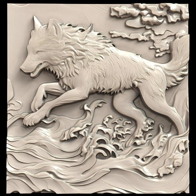 3D Model STL File for CNC Router/Laser & 3D Printer A Maned Wolf with Giant Paws Running Through the Water 1