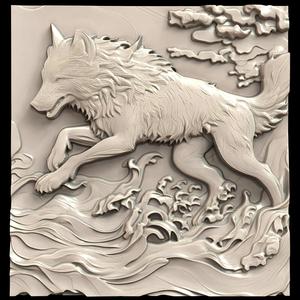 3D Model STL File for CNC Router/Laser & 3D Printer A Maned Wolf with Giant Paws Running Through the Water 1