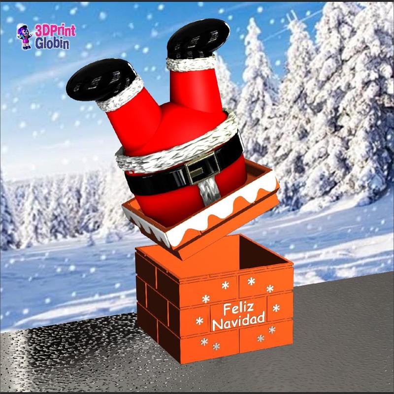 Santa Claus Gift Box with head in the chimney