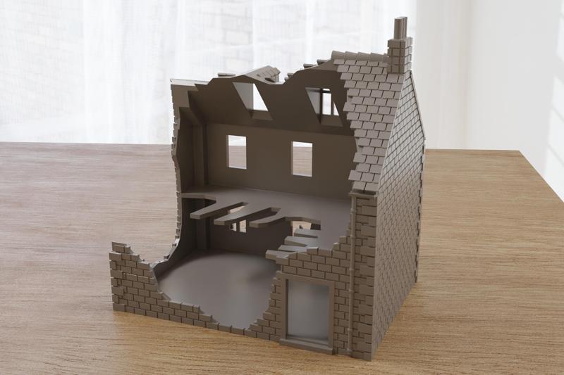 French House FH DS03 Destroyed Normandy Wargaming Terrain