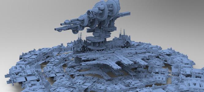 Sci-Fi City dystopia City Gris with mothership