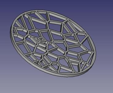 A cup coaster with an open lattice Voronoi pattern.