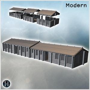 Long warehouse with corrugated roof and multiple windows along the side (3) - Modern WW2 WW1 World War Diaroma Wargaming RPG Mini Hobby