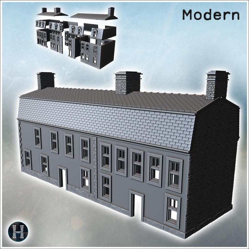 Two-story building with a mansard roof, two chimneys, and detailed stonework (Carentan, Normandy 1944, France) (26) - Modern WW2 WW1 World War Diaroma Wargaming RPG Mini Hobby