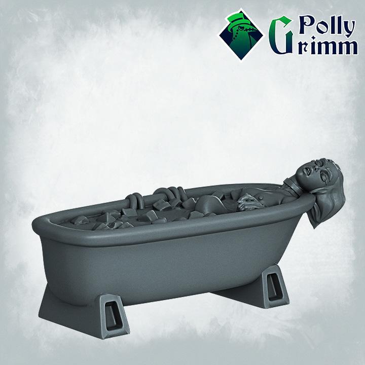 Neon Shadows, cyberpunk set. Dead girl in the bathtub