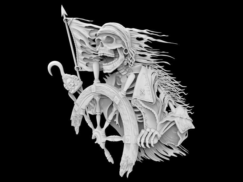 3D Model STL File for CNC Router/Laser & 3D Printer Pirate and Wheel Model