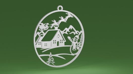 Santa Sleigh and Snowman in a bauble (Christmas tree ornament)