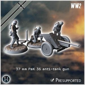37 mm Pak 36 anti-tank gun (with 3 crews) - Germany Eastern Western Front Normandy Stalingrad Berlin Bulge WWII