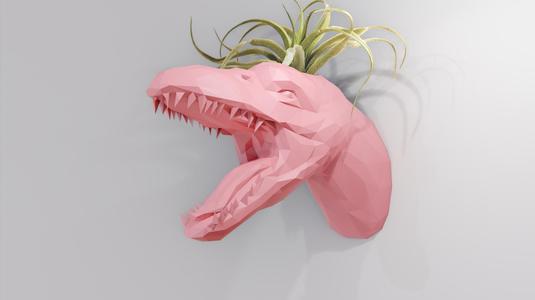 plesiosaurus dinosaur head wall mount low poly planter pot flower vase stl