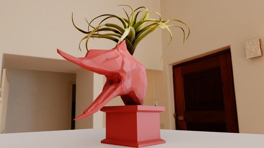 pterodactyl dinosaur bust roaring planter pot flower vase low poly stl
