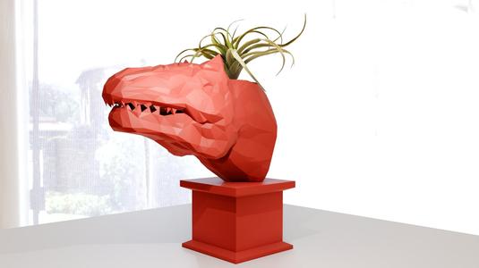allosaurus head bust low poly planter pot flower vase stl