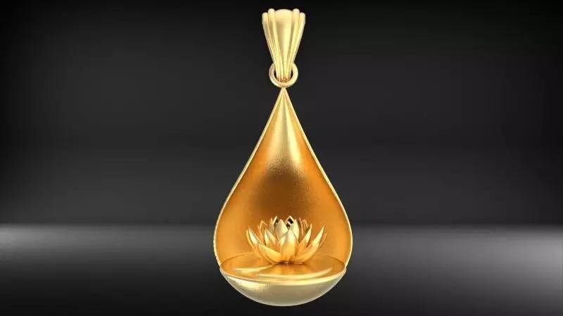 Blooming Lotus Teardrop Pendant Charm Jewelry