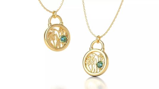 Birthflower Padlock Pendant March