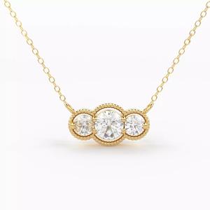 Art Deco Diamond Pendant Gold Station Trio Charm Necklace