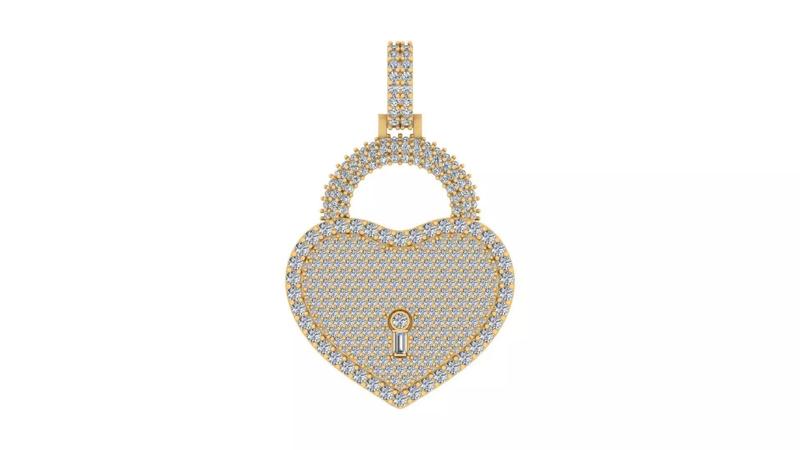 Diamond-Encrusted Heart Lock Pendant