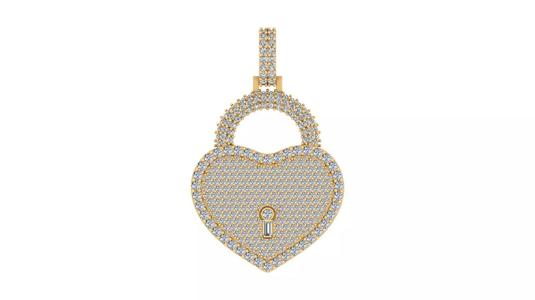 Diamond-Encrusted Heart Lock Pendant