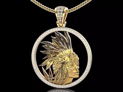Indian warrior woman pendant  gold jewelry printable 3D model