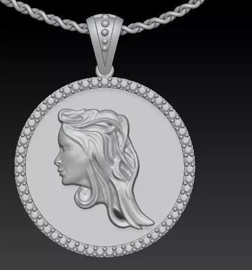 Ultra vision angel face pendant Silver Gold  Print
