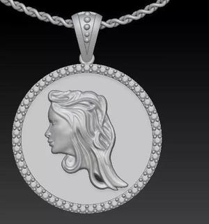Ultra vision angel face pendant Silver Gold  Print