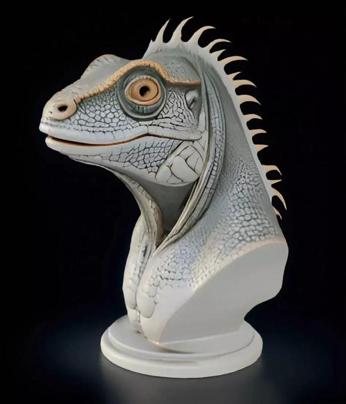Iguana Head Bust 3D Model - STL Printable Reptile Sculpture