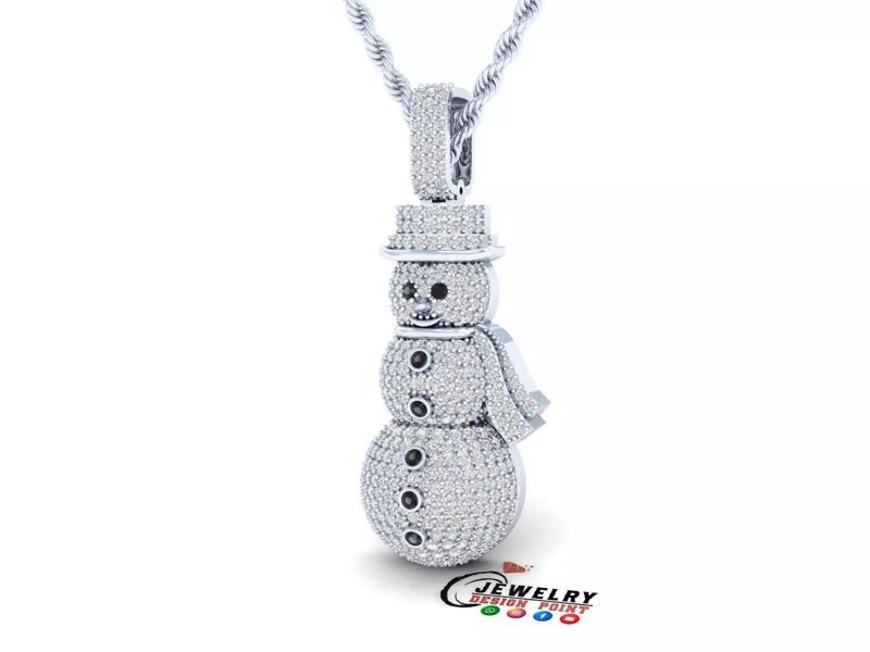 Custom Snow man Diamond Pendant - Snow Diamond Necklace