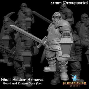 Skull Soldier Armored Sword and Lantern Open Face