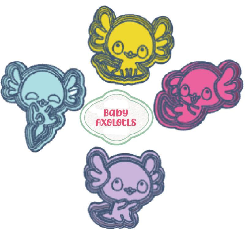 Kawaii Baby Axolotl Set of 4 Cookie Cutter and Stamps