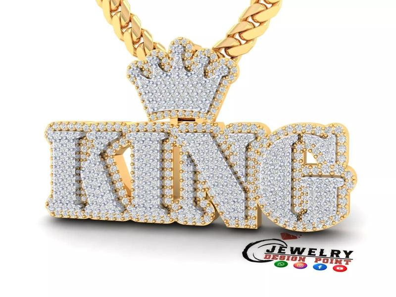 Custom King Name Pendant - Crown Diamond Necklace