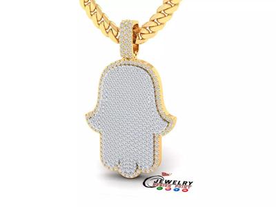 Custom Hamsa Hand Diamond Pendant  - Hamsa Hand Necklace