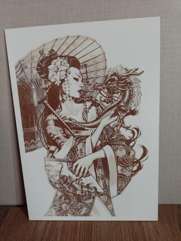 DESIGN OF ANTIQUE JAPANESE GEISHA DECORATIVE BOARD CNC LASER ENGRAVING