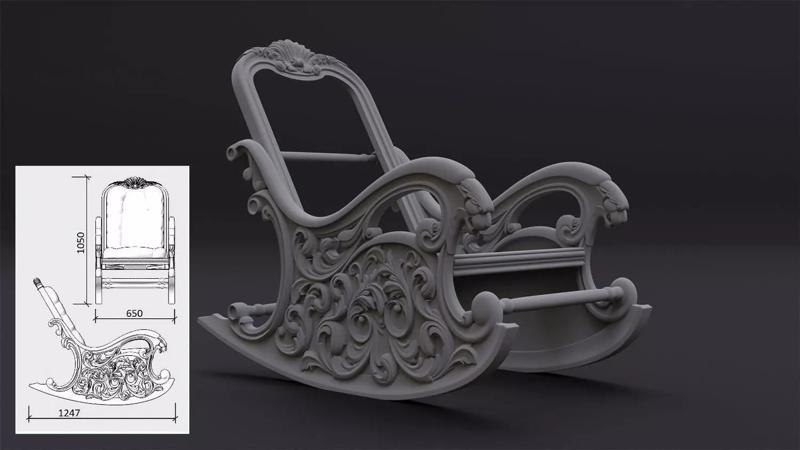 Rocking chair in classic style   for CNC manufacturing STL