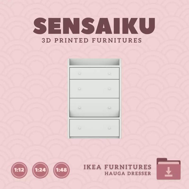 HAUGA 4 Drawer Dresser for Miniature Dollhouse IKEA 3D Print