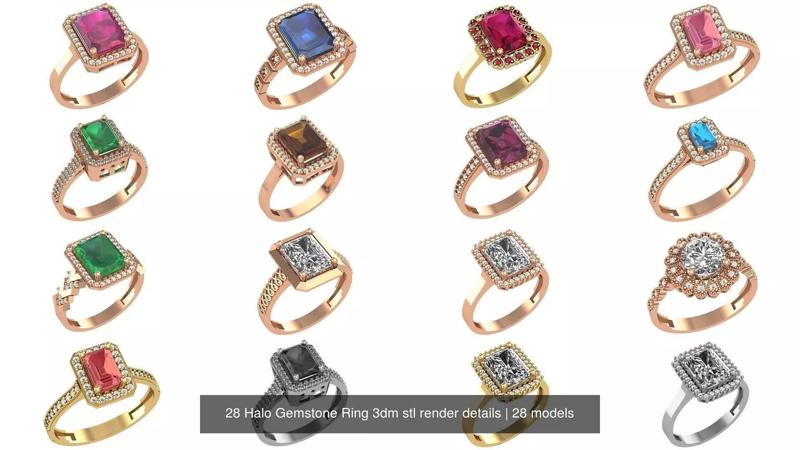 28 Halo Gemstone Ring 3dm stl render details 3D Model Collection