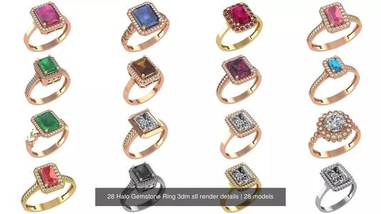 28 Halo Gemstone Ring 3dm stl render details 3D Model Collection