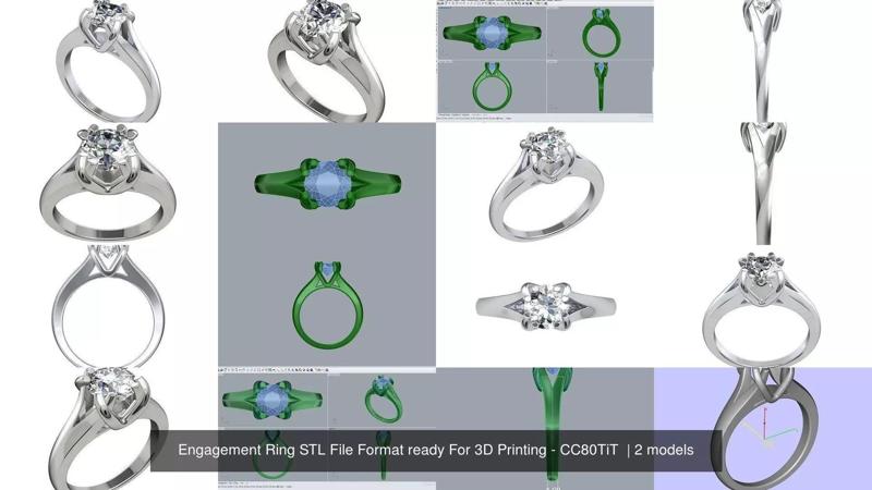 Engagement Ring STL File Format ready For 3D Printing - CC80TiT  3D Model Collection
