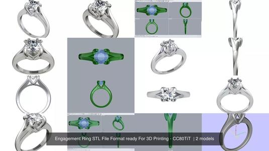 Engagement Ring STL File Format ready For 3D Printing - CC80TiT  3D Model Collection