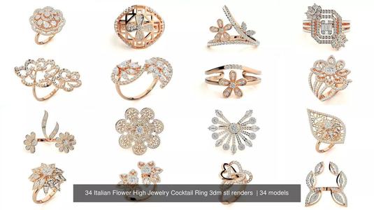 34 Italian Flower High Jewelry Cocktail Ring 3dm stl renders  3D Model Collection
