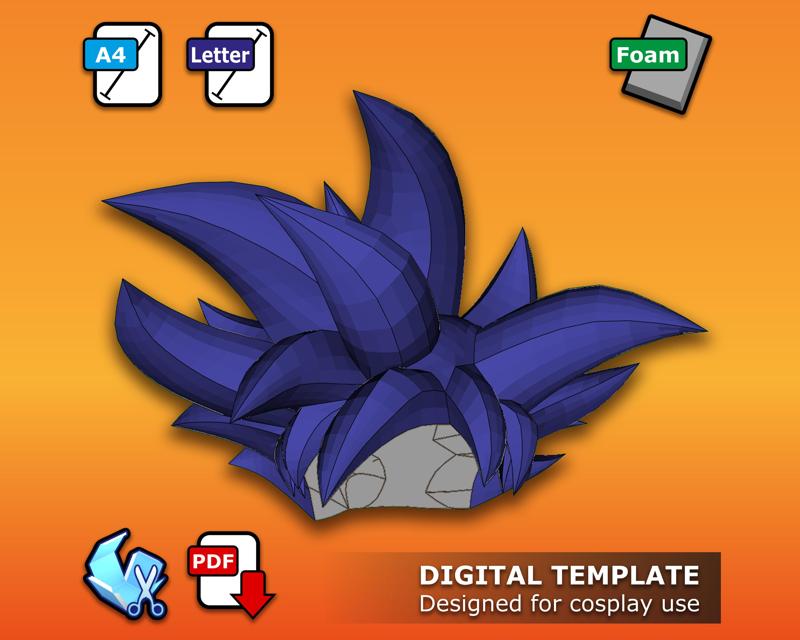 Goku Ultra Instinct SSJ Wig - Pepakura 3D Template