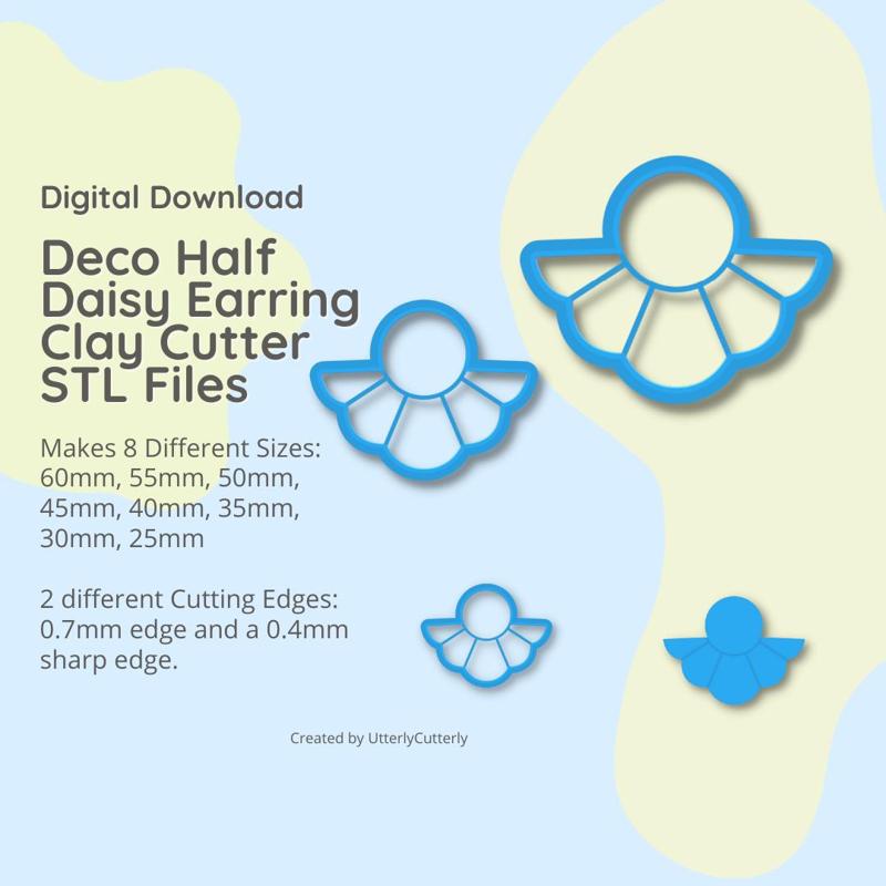 Half Deco Daisy- Embossed STL Digital File Download- 8 sizes and 2 Cutter Versions