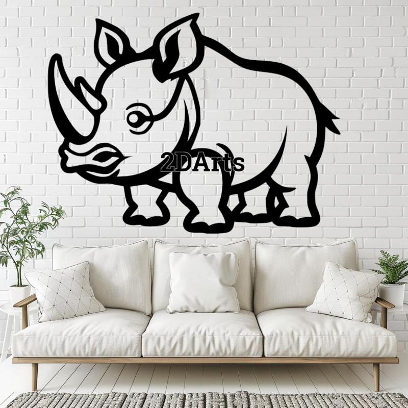 Cute Rhinoceros 2D Wall Art/Window Art - Digital STL & SVG File for 3D Printing or Laser Cutting