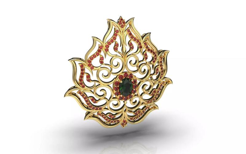 Carving Flower Pendent With Ovel Stone