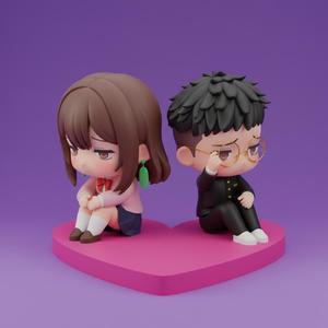 Momo & Okarun Chibi Couple 💖 - Dandadan Fan Art 3D Model
