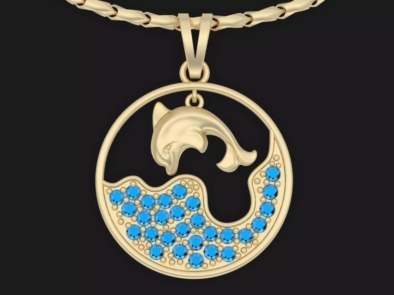 Dolphin Pendant Silver Gold  Print